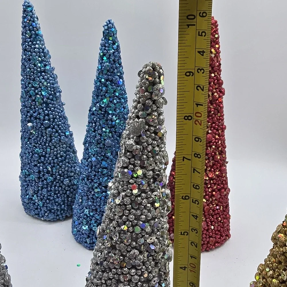 Vtg Gold Silver‎ Red Blue Cardboard Cone Christmas Trees 9
